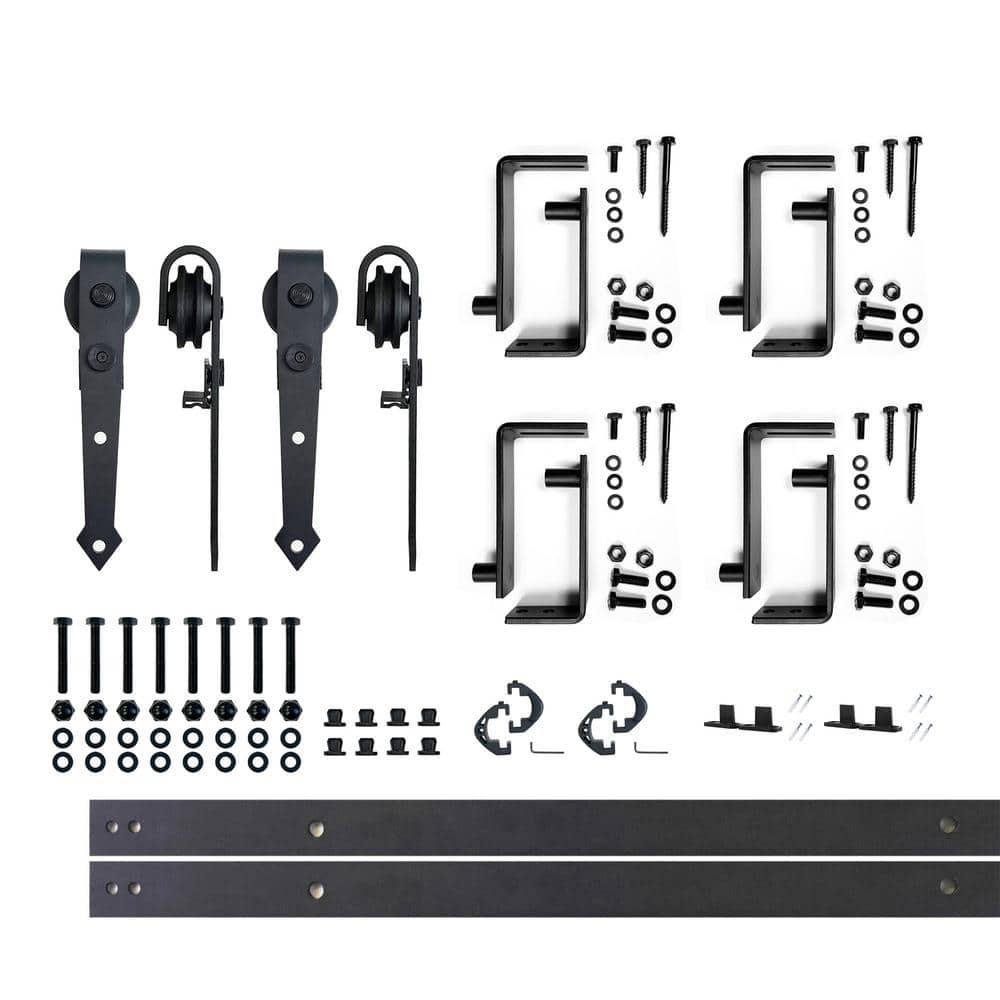 Homacer Black Rustic Arrow Design Double Track Bypass Two Door Hardware Kit( Door Not Included)