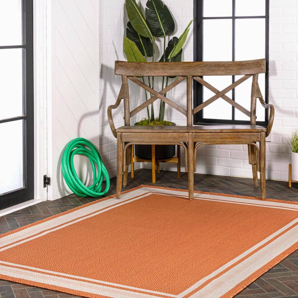 4' x 6' James Modern Border Stripe Indoor/Outdoor Area Rug, Orange/Cream - JONATHAN Y