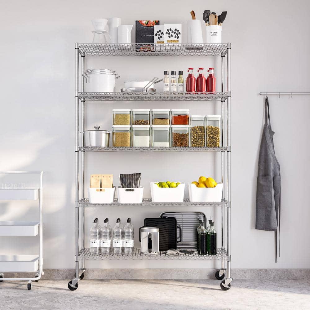 UltraDurable 48'' W x 18" D 5-Tier NSF-Certified Steel Shelving with Wheels