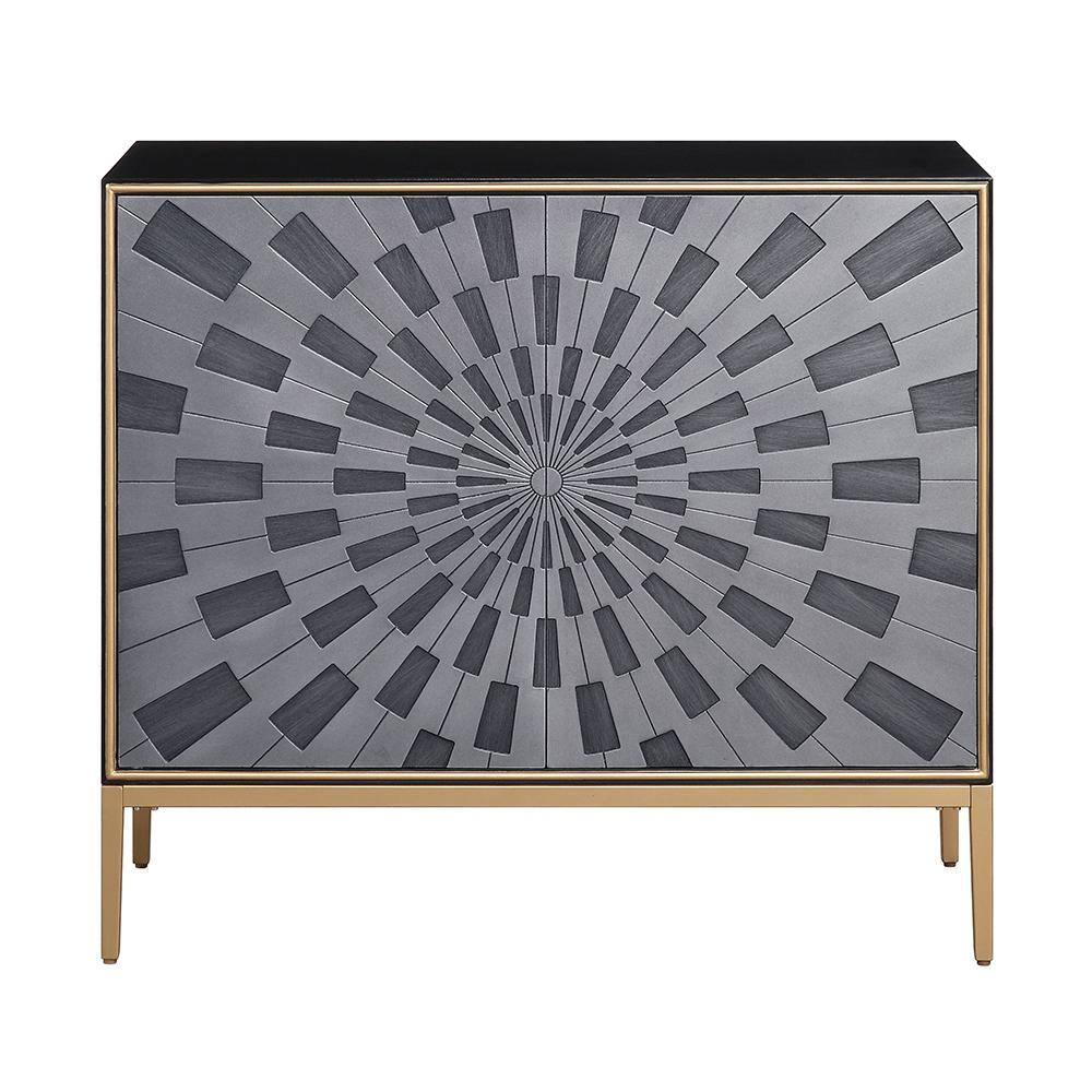 39" Quilla Accent Table Black, Gray and Brass Finish - Acme Furniture
