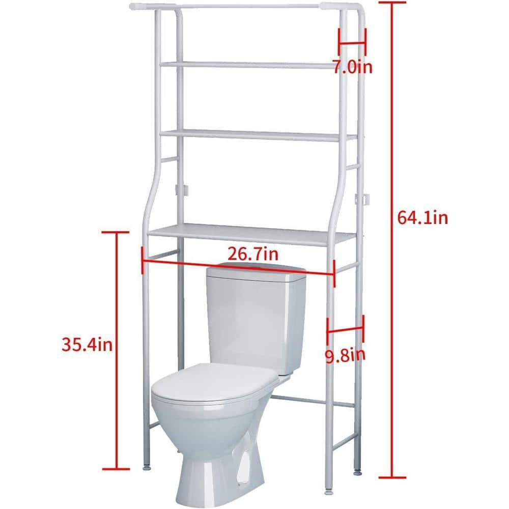UDEAR 3-Tier Over The Toilet Rack,Bathroom Shelf Space Saver,Corner Stand Storage Organizer Accessories,The Washing Machine,with Hanging Rod,Tower Shelf,White