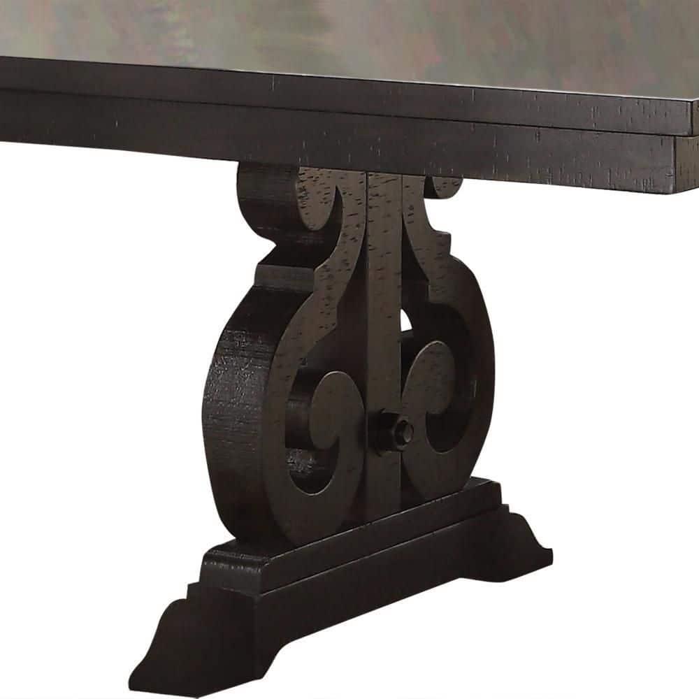 Benzara BM201903 Wooden Rectangular Dining Table with Scrolled Motifs Base, Rustic Walnut