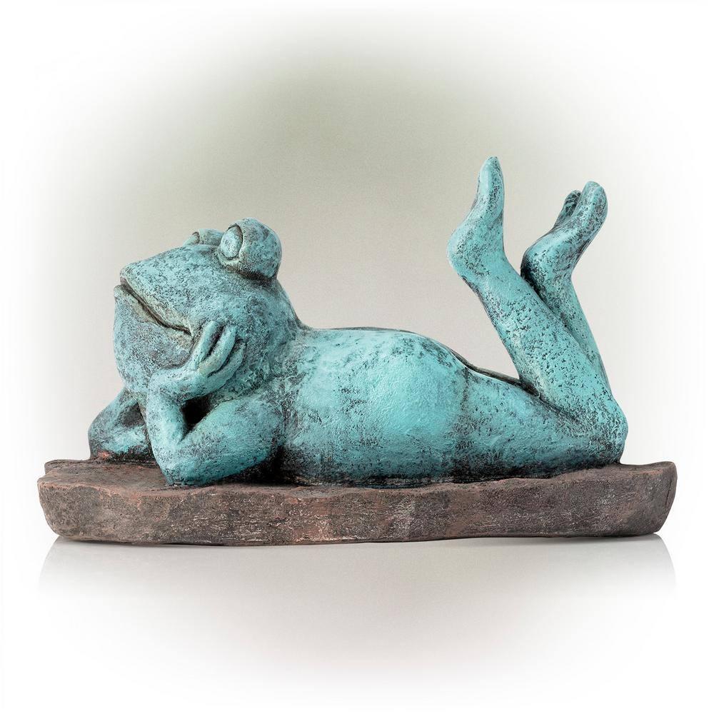 9" Magnesium Oxide Frog Laying Down Statue - Alpine Corporation: Zen Garden Decor, Outdoor Animal Sculpture