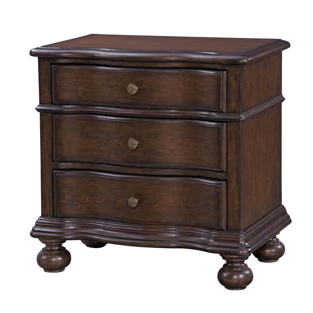 Rodanthe Tobacco Brown 3-Drawer Traditional Style Wood Nightstand