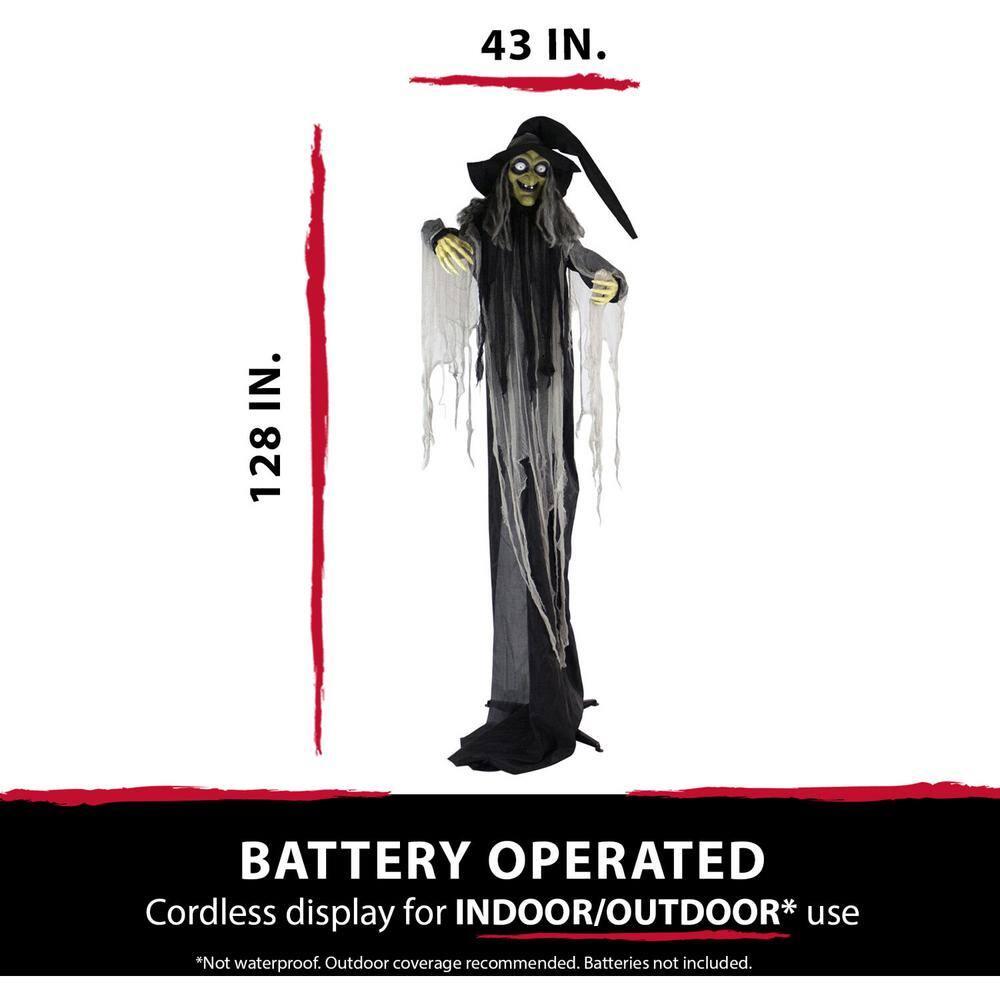 Haunted Hill Farm 9.5-Ft. Animatronic Witch, Indoor or Covered Outdoor Halloween Decoration, Light-up White Eyes, HHWITCH-16FLSA