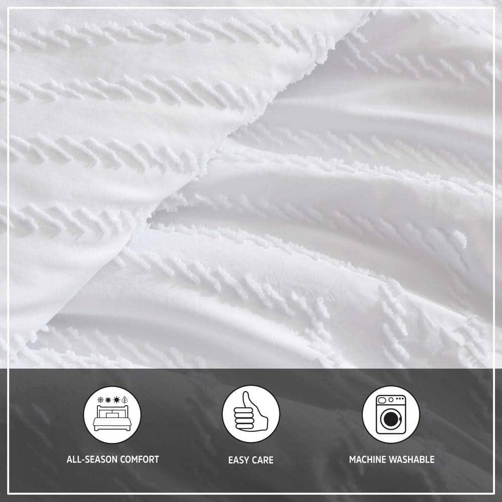 Full/Queen Prarie Zig Zag 100% Microfiber Comforter Bonus Set White - Wrangler: Polyester Fill, Jacquard Chenille Texture, Includes Shams & Throw