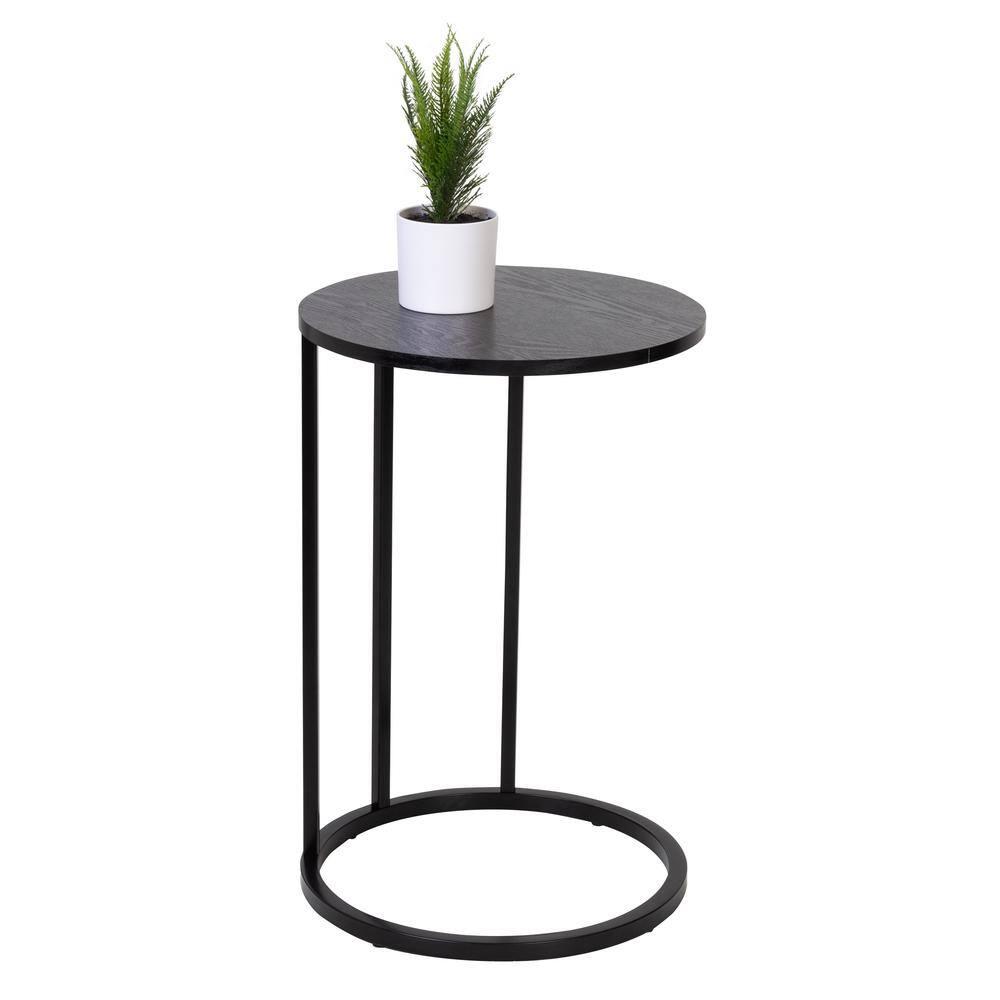 Honey-Can-Do Wood and Metal Round End Table, Black