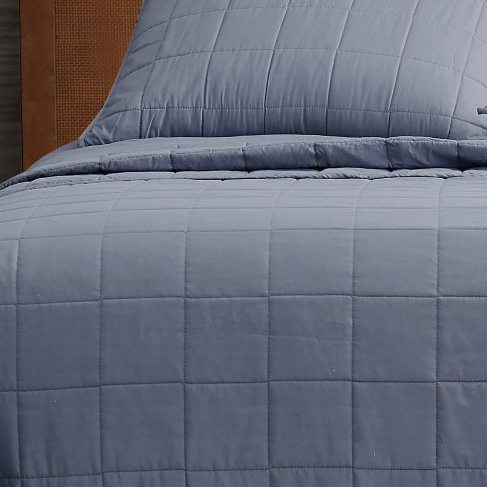 2pc Twin/Twin Extra Long Garment Wash Solid Quilt Set Blue - London Fog: Microfiber Bedding with OEKO-TEX Certified