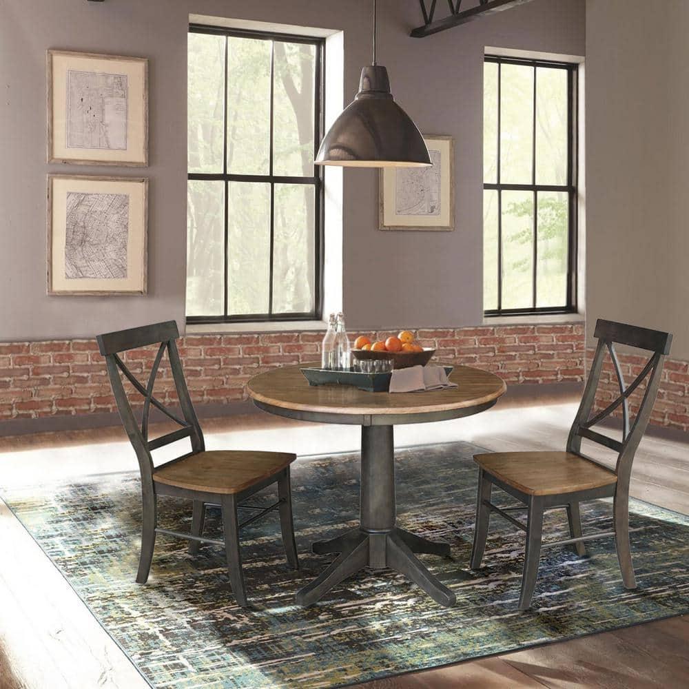 29" Dining Height Madeline Round Top Pedestal Table Hickory Brown - International Concepts: Solid Wood, Kitchen, Non-Extension