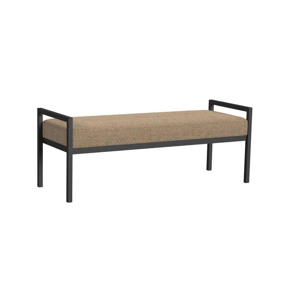 Modern Metal Faux Shearling Bench Brown - HomePop