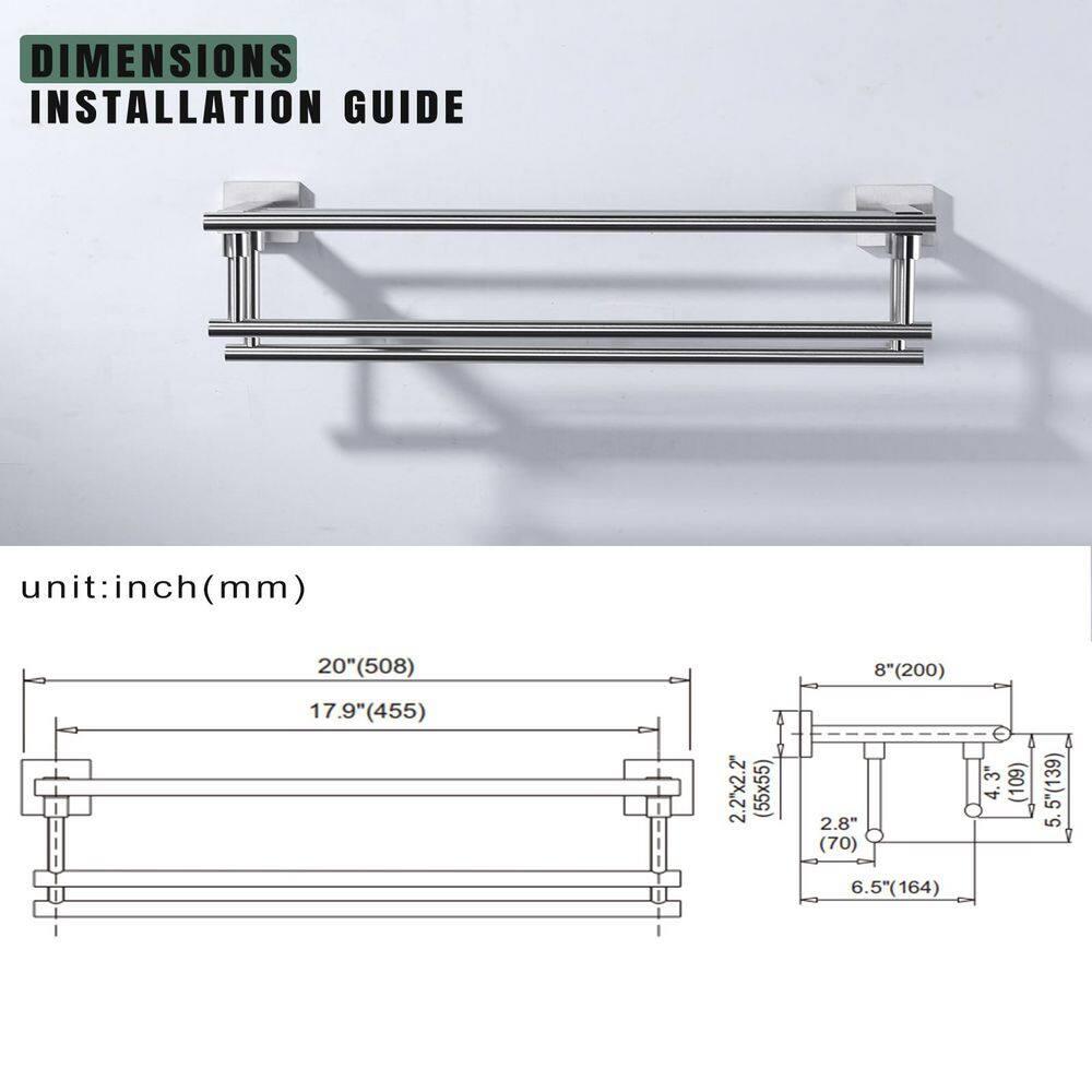 2-Tier 20" Wall Mounted Stainless Steel Bathroom Towel Rack With 2 Towel Bars Round Rods