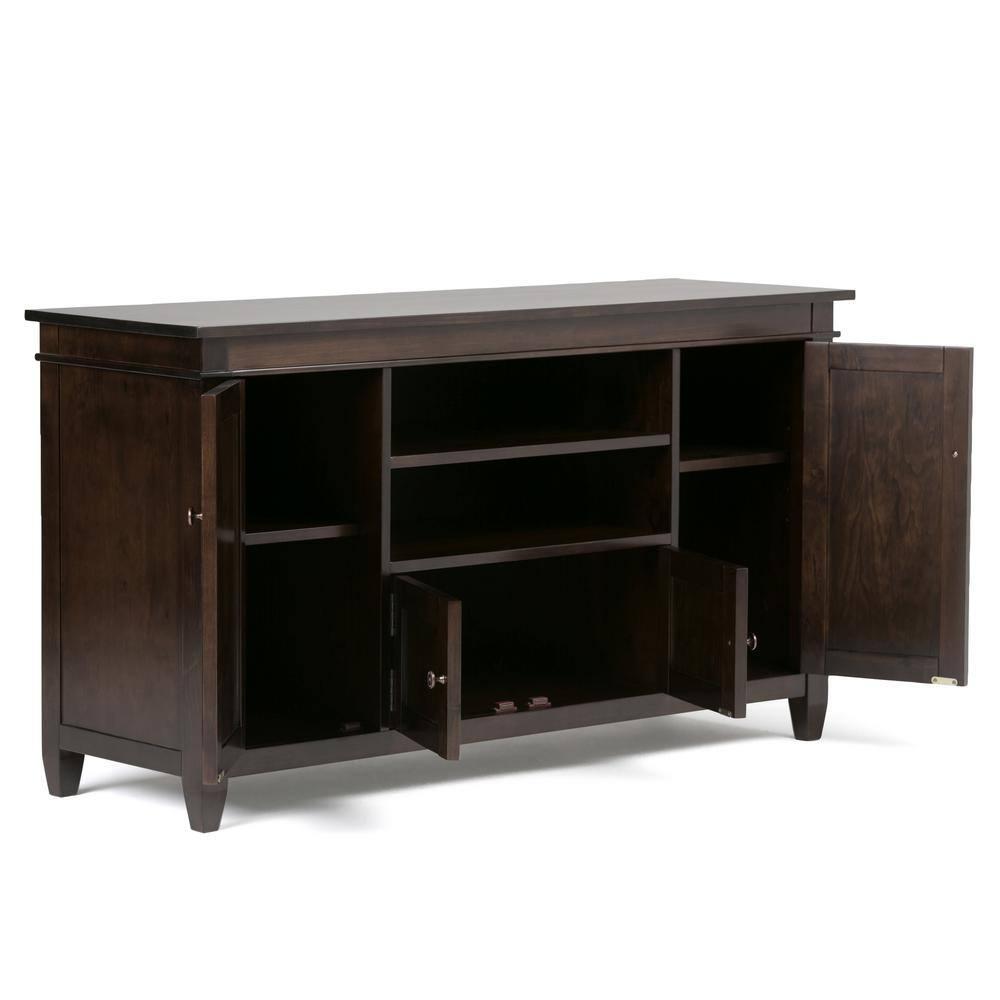 Simpli Home Carlton 54"W Solid Wood TV Stand for TVs up to 60" with 4 Cabinets