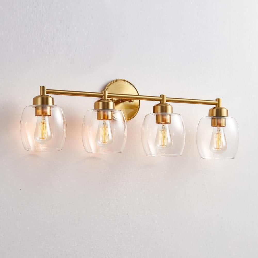 KAWOTI 4-Light Bathroom Light Fixtures, Antique Brass Vanity Wall Lamps over Mirror Bedroom Living Room Hallway