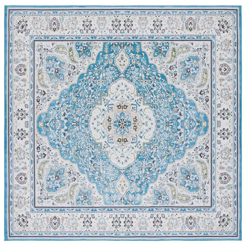 Tucson TSN136 Power Loomed Machine Washable Area Rug - Turquoise/Beige - 6'x6' - Safavieh.
