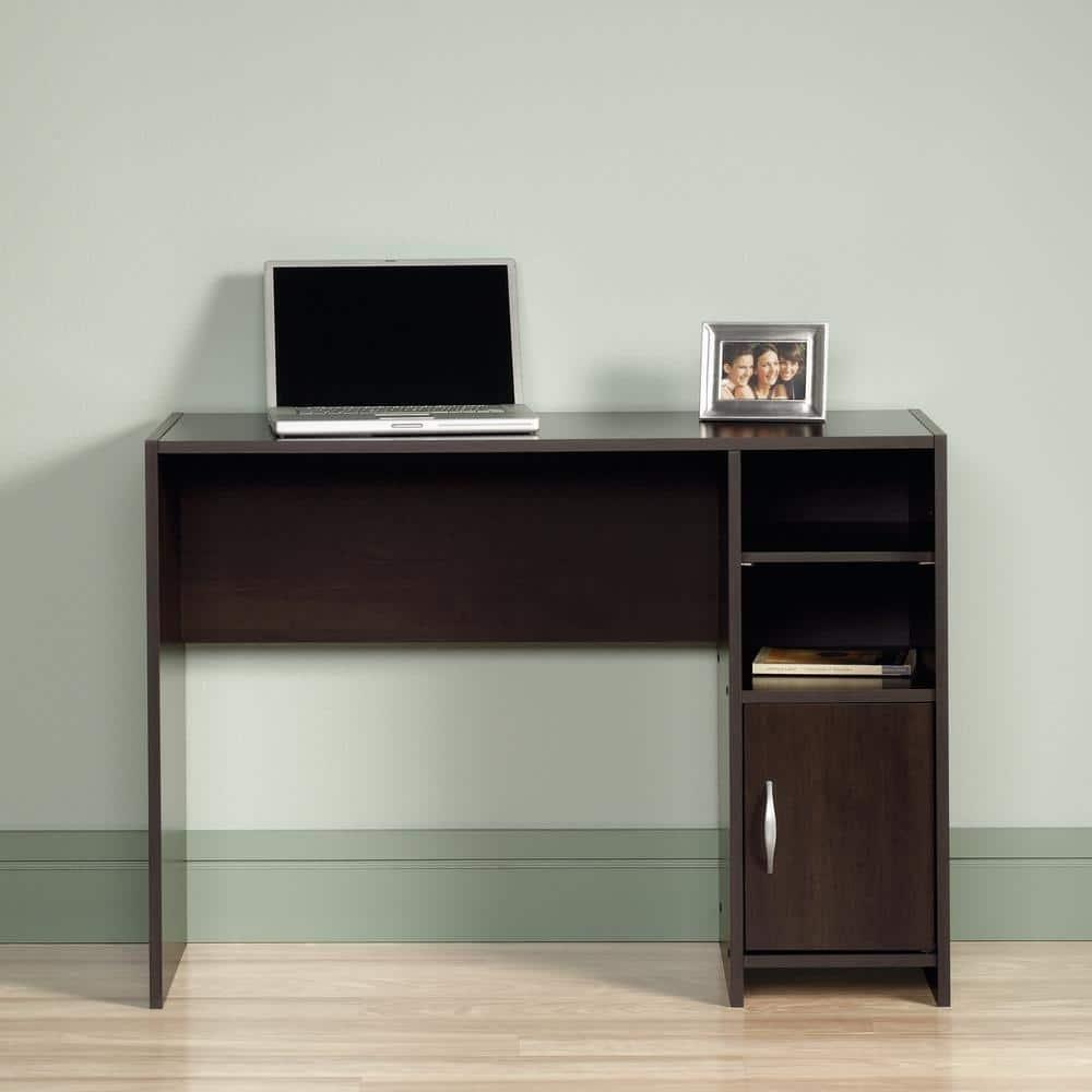 Sauder Beginnings Computer Desk with Side Shelves & Cabinet in Cinnamon Cherry