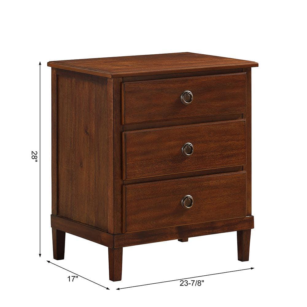 Comfort Pointe Cambridge Nightstand Brown: Elegant 3-Drawer Storage, Metal Hardware, No Assembly Required