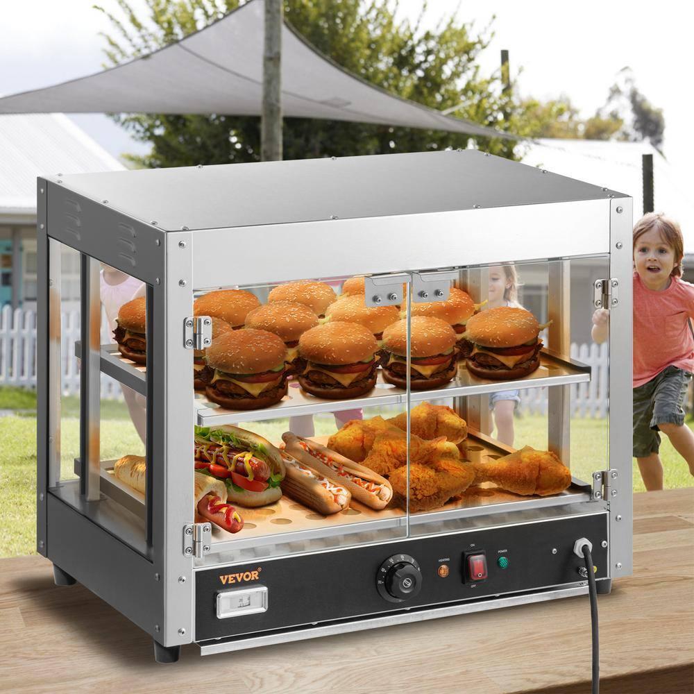 VEVOR 2-Tier Commercial Food Warmer Display - Countertop Pizza Cabinet with Light