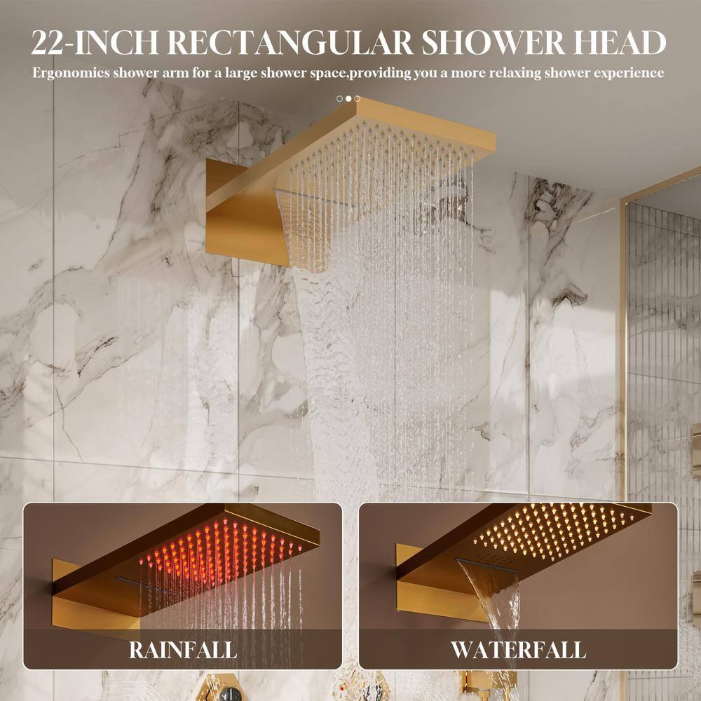 Large Brushed Gold Dual Shower Head System with LED and Bluetooth