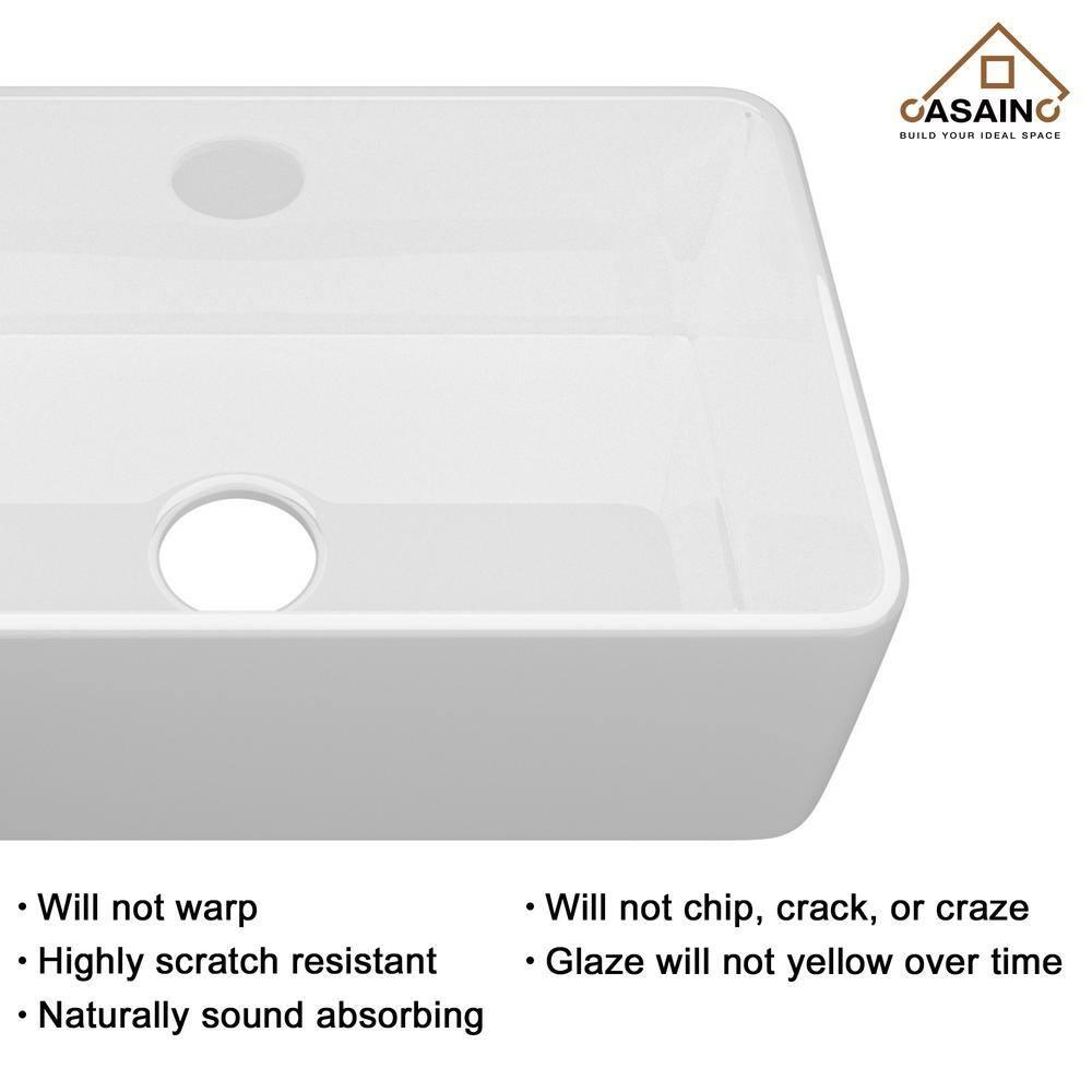 CASAINC Single Bowl White Fireclay Farmhouse Kitchen Sink With Faucet Included