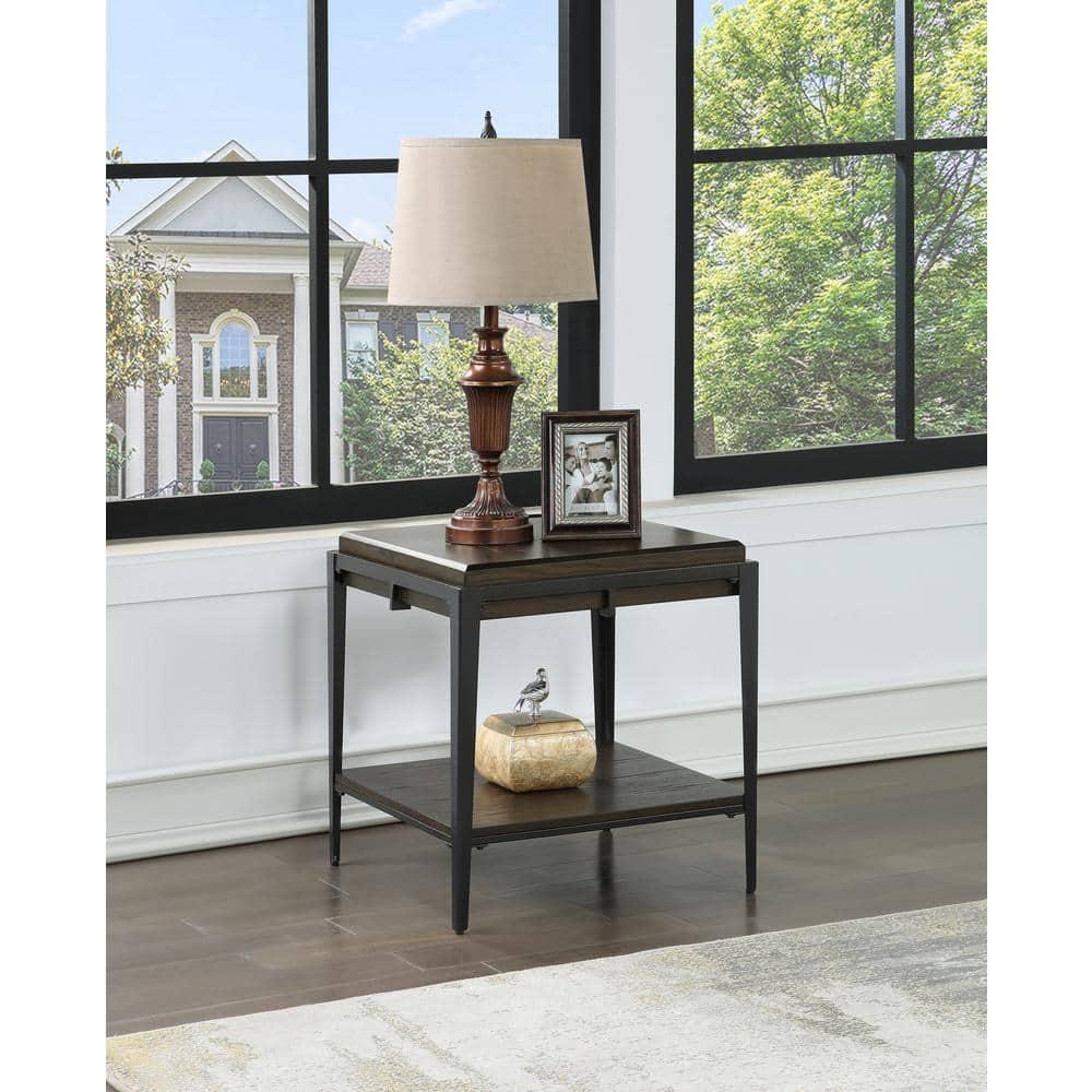 Waco End Table Espresso - Steve Silver Co.: Ash Veneer, Iron Frame, Glass Insert, Shelf