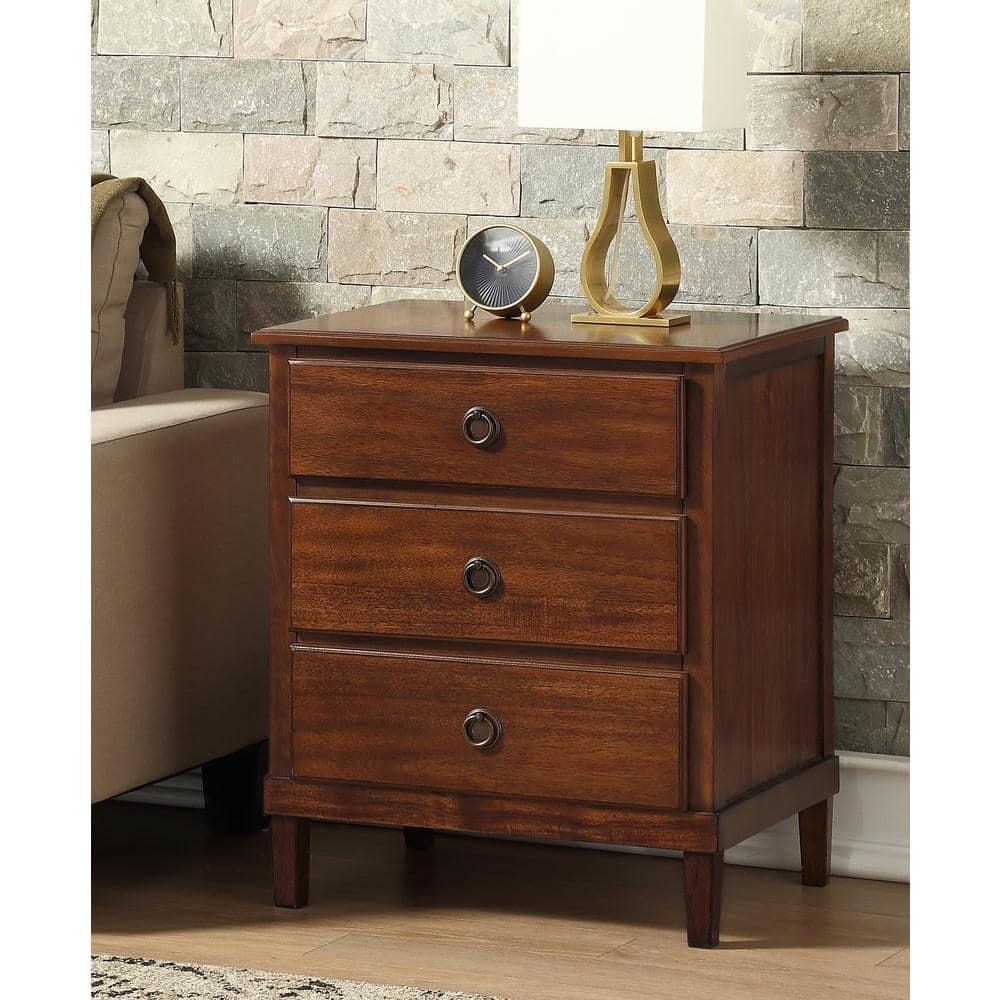 Comfort Pointe Cambridge Nightstand Brown: Elegant 3-Drawer Storage, Metal Hardware, No Assembly Required