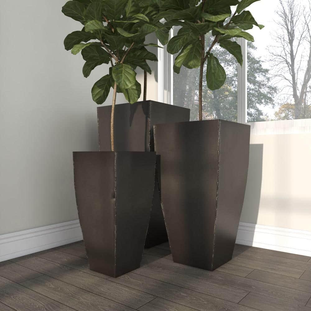 Set of 3 Modern Rectangular Metal Planters Black - Olivia & May: Iron Construction, Indoor/Outdoor Use, No Drainage Holes
