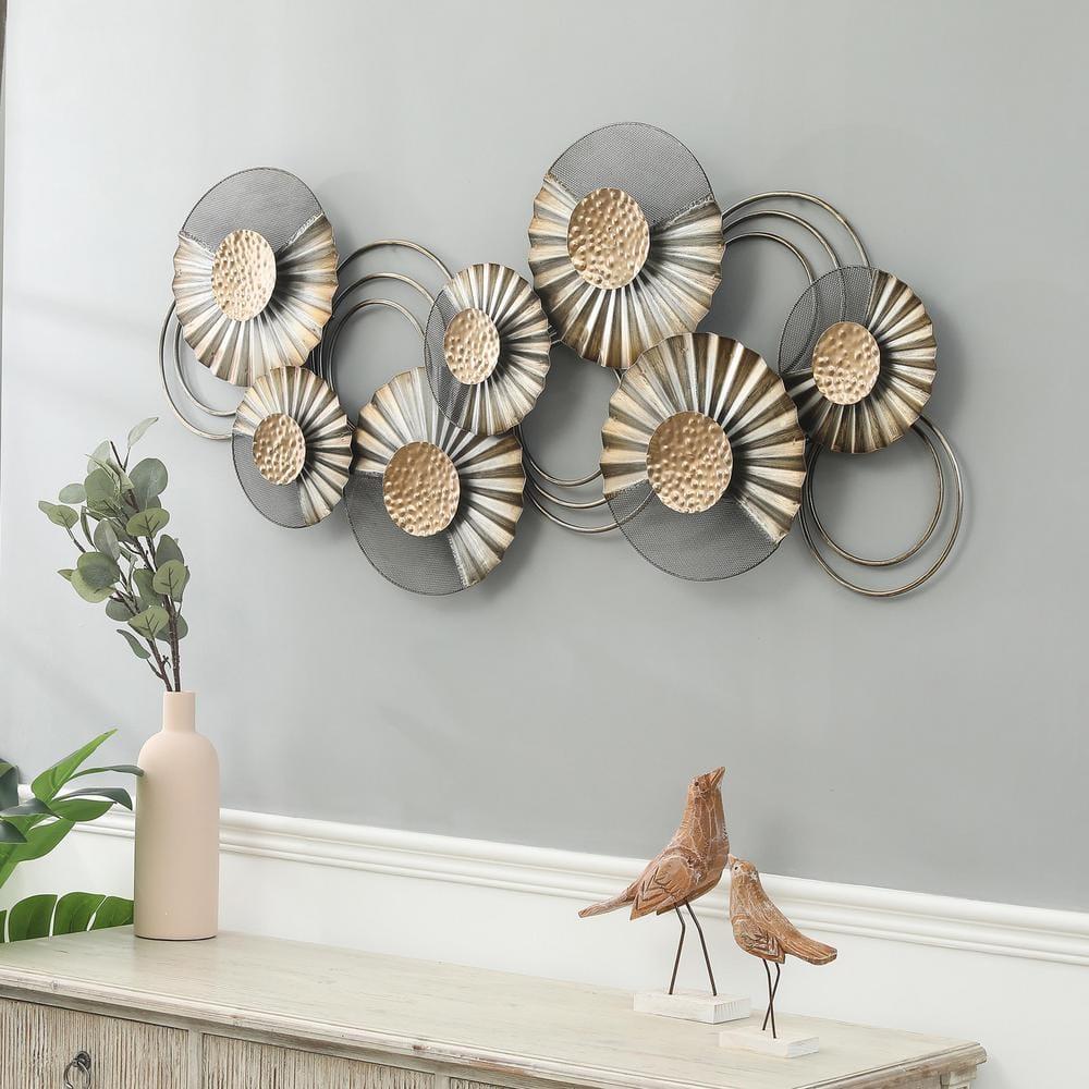 LuxenHome 47" W Distressed Metal Modern Flower Wall Decor Gray