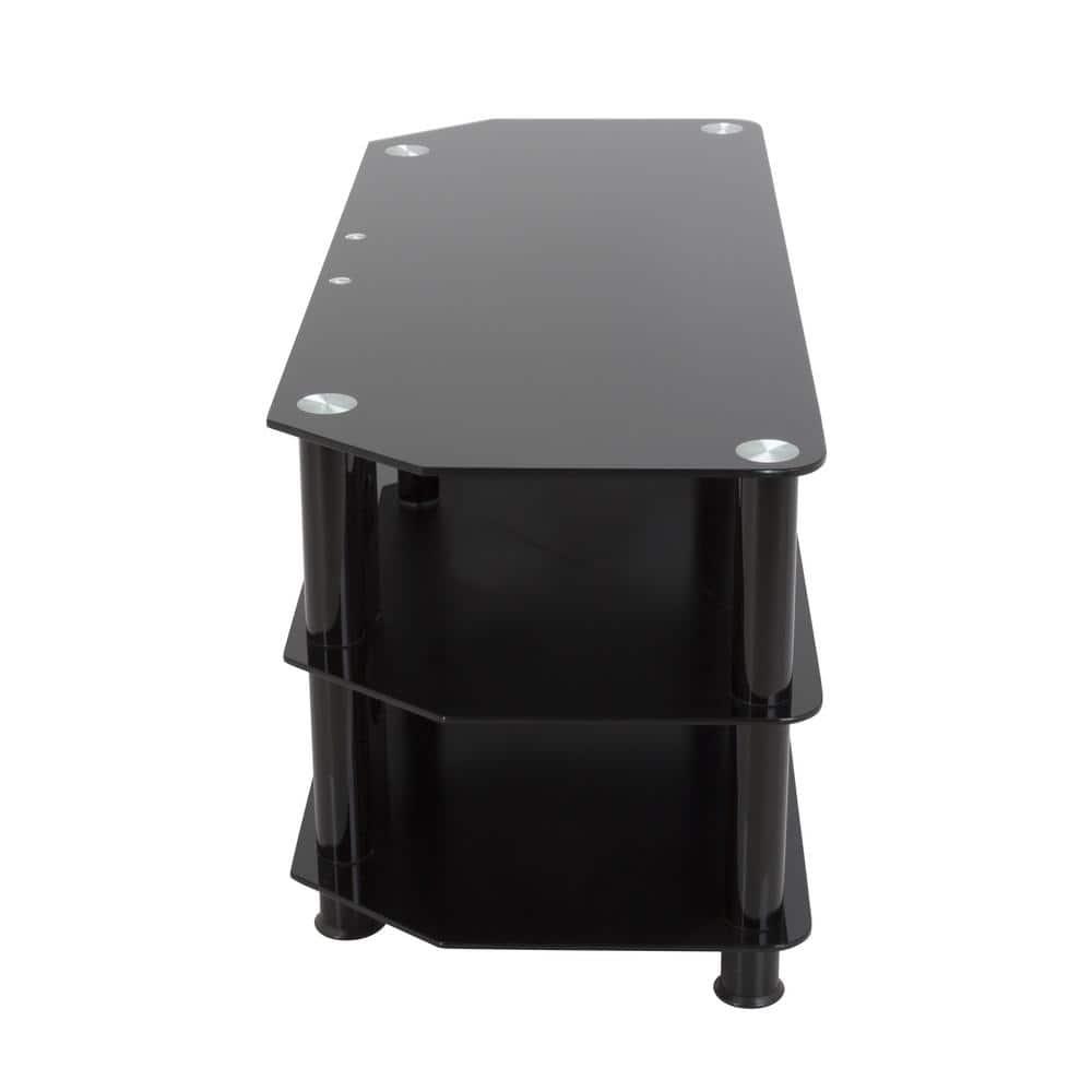 39 in. Black Glass TV Stand Fits TVs Up to 55 in. with Open Storage