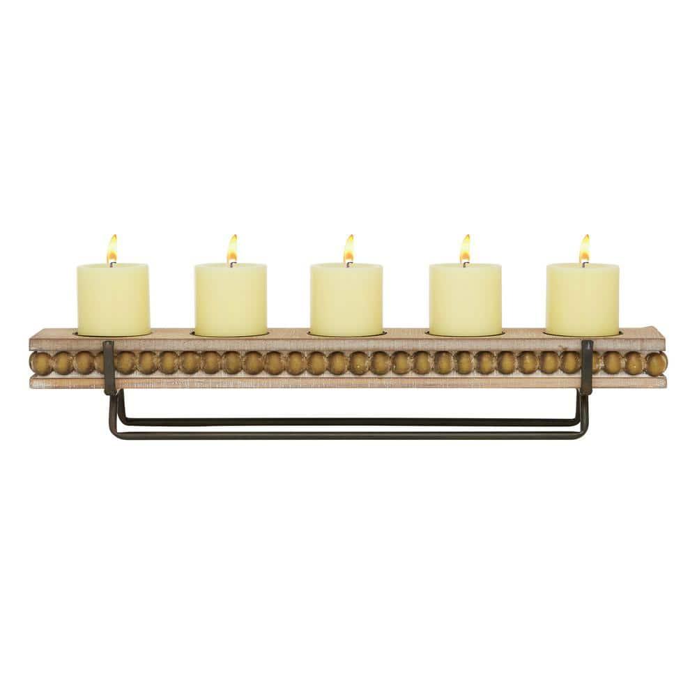 DecMode 5 Holder Brown Wooden Pillar Candelabra