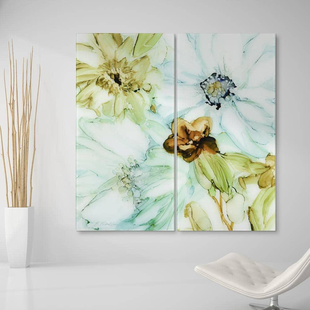 Empire Art Direct Seaglass Garden I AB Frameless Tempered Glass Flower Wall Art Set of 2, 72" x 36"