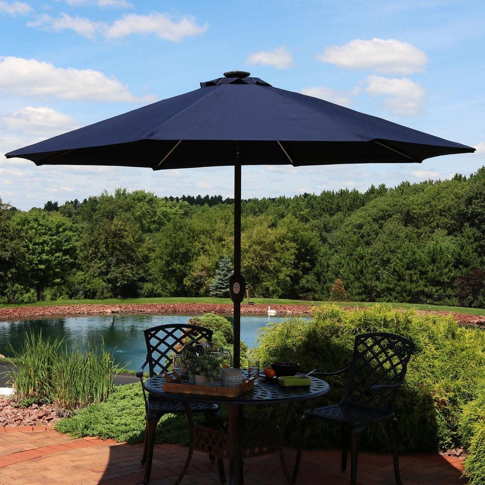 Sunnydaze Outdoor Solution-Dyed Sunbrella Pool Patio Umbrella with Solar LED Light Bars and Tilt - 9' - Navy Blue