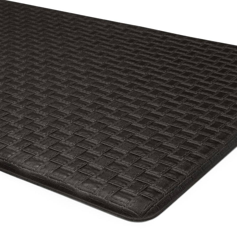 Achim Anti-Fatigue Mat, Woven Embossed Faux Leather Kitchen Solid Rectangle, Black, 20" x 39"