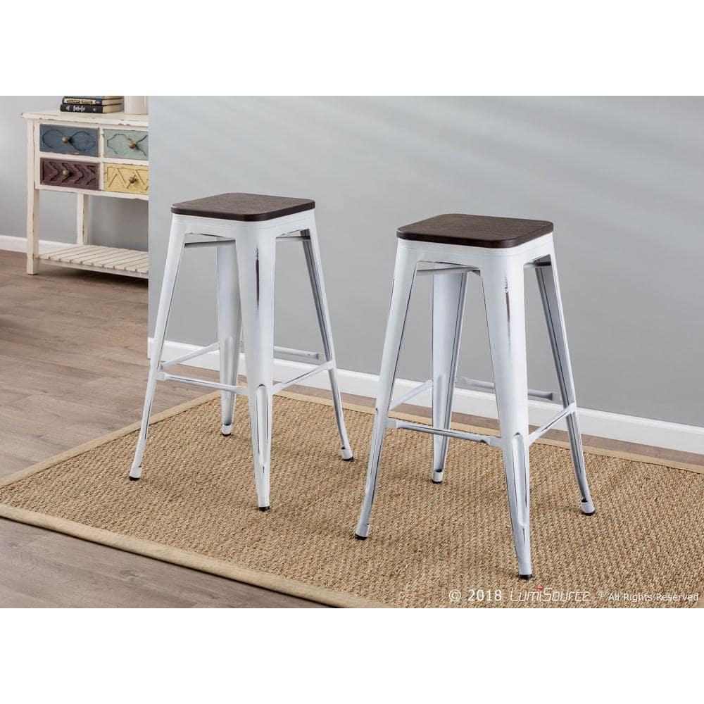 Oregon Industrial Stackable Barstool in Vintage White and Espresso by LumiSource - Set of 2