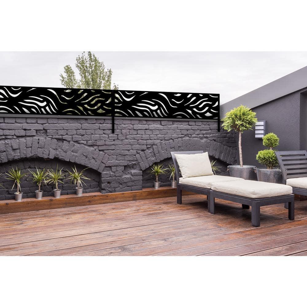 OUTDECO 16"x72" Waves Galvanized Steel Wall and Fence Extension Privacy Panel, Black