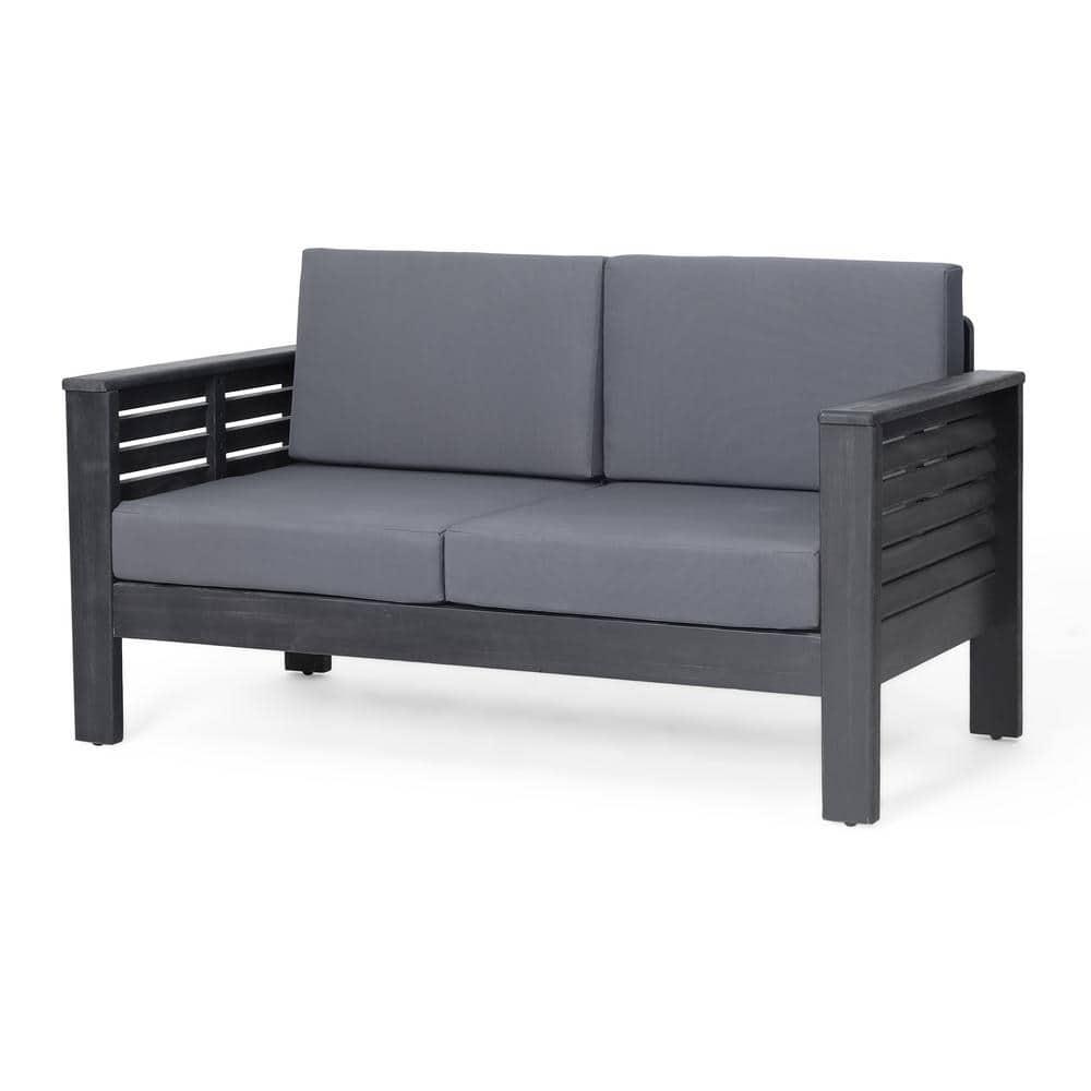 Christopher Knight Home Rabun Outdoor Acacia Wood 4 Seater Chat Set with Cushions, Dark Gray