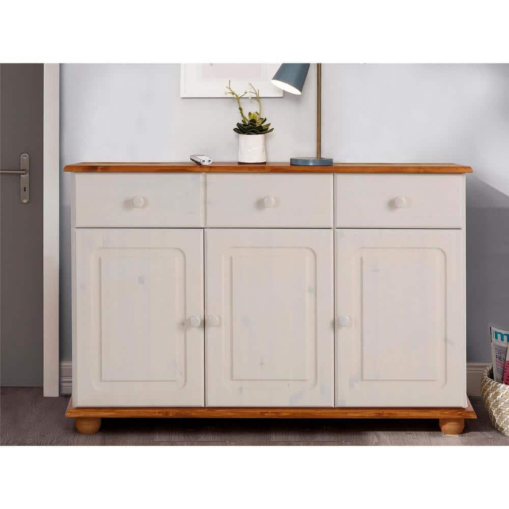 RealRooms Chester Sideboard with 3 Drawers and 2 Cabinets, White and Honey