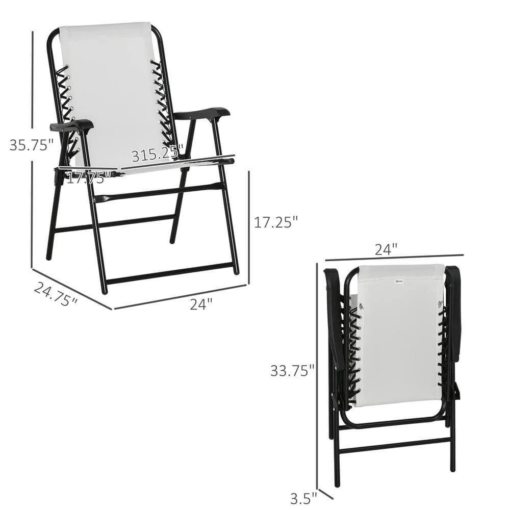Set of 2 Cream White Steel Folding Outdoor Chairs with Armrests
