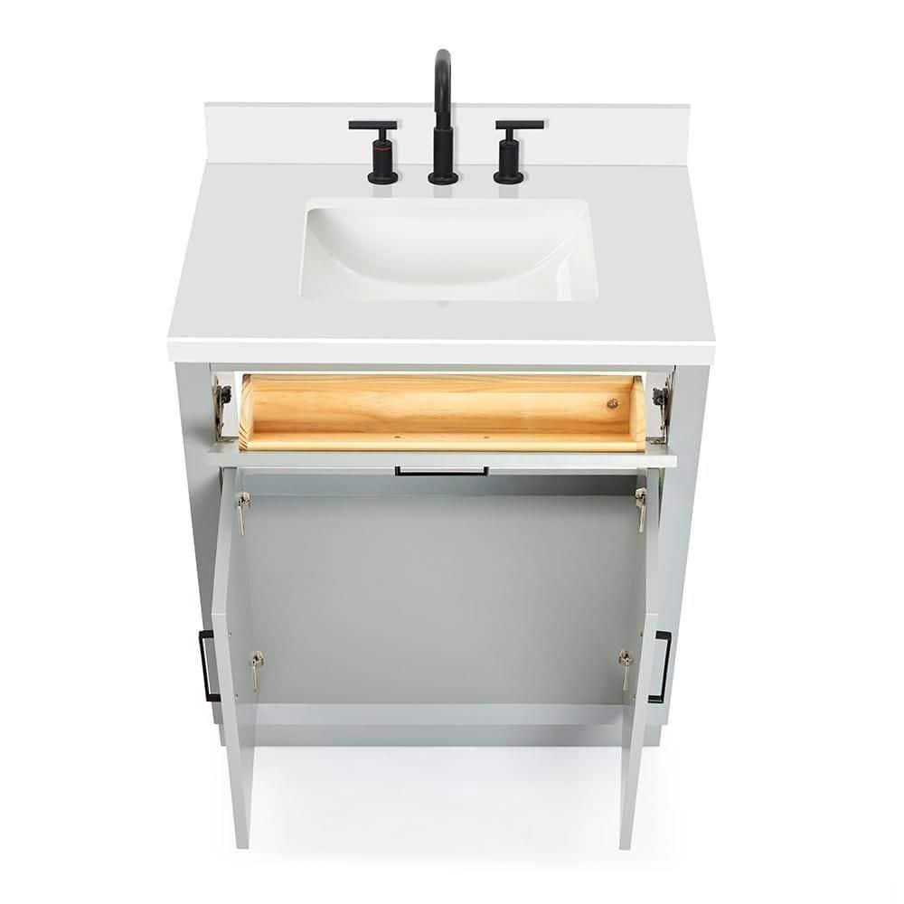 Thornaby 30'' Solid Wood Single Bathroom Vanity with 1.5'' White Quartz Top, Oval Sink