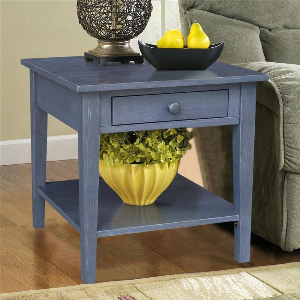 International Concepts Spencer End Table Antique Washed Heather Gray: Modern Square Hardwood Side Table, 25" High