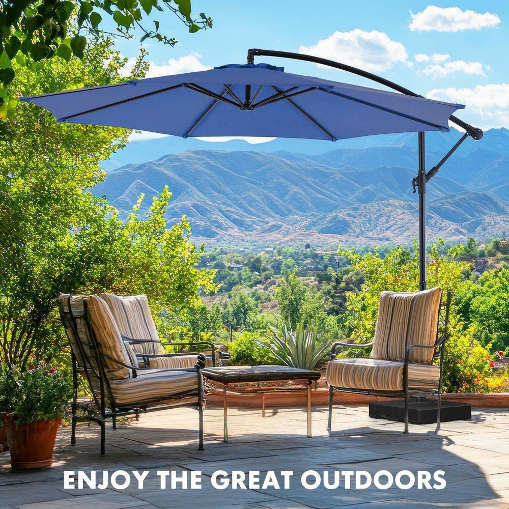 ZUNMOS Sombrilla Colgante para Exteriores de 10 Pies con Botón de Inclinación y Manivela, Bloqueo Automático, Pantalla de Poliéster, 8 Varillas, Azul