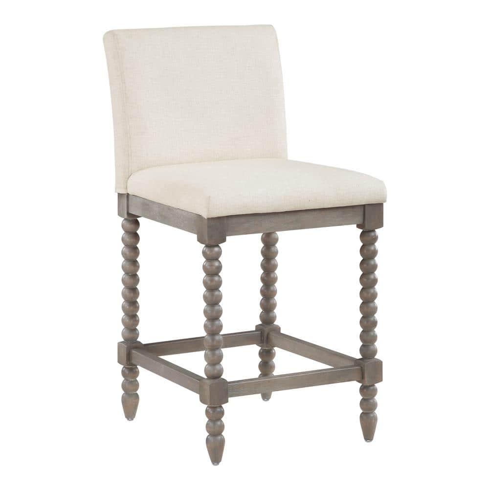 Abbott 26" Spindle Counter Stool with Brushed Gray Frame and Linen White Fabric