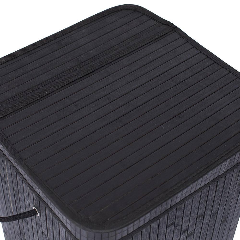 Square Laundry Hamper, Laundry Basket, Bamboo Collapsible Hamper with Lid, String and Cloth Liner for Bedroom, Living Room, Bathroom, Toilet, Hotel, Black