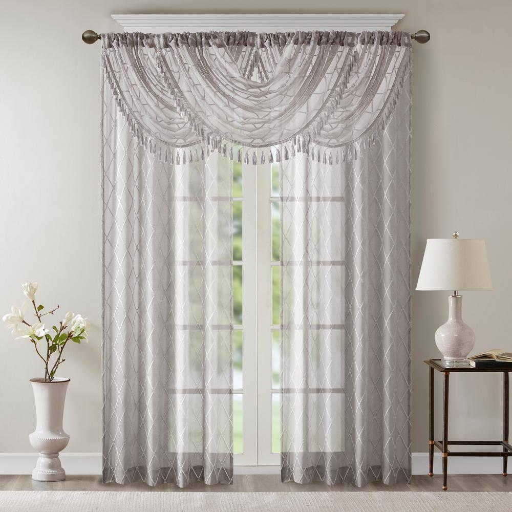 Madison Park Irina Diamond Sheer Embroidered Single Waterfall Valance
