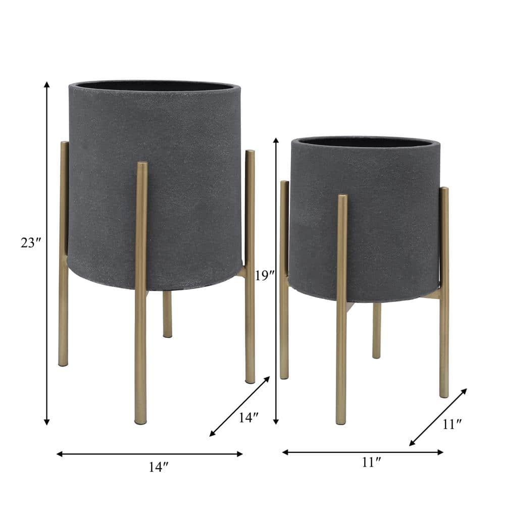Bella Patterned Raised Planters with Gold Stand - Set of 2