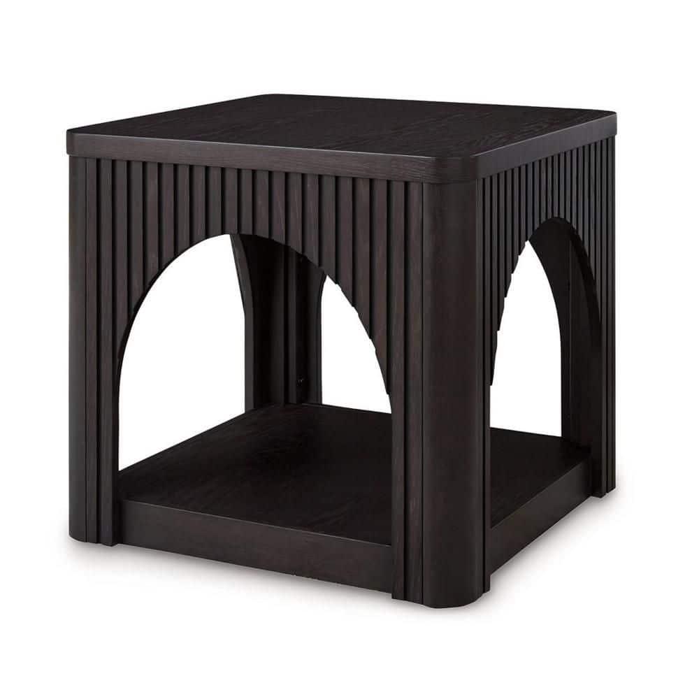 Benjara Yini Square Side End Table, Lattice, Arch Design, 24 Inch Black Wood