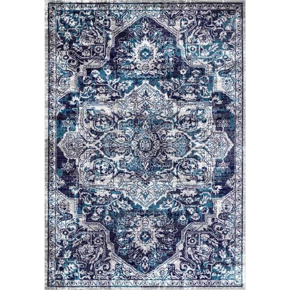 Nuloom Maryanne Geometric 9x12 Indoor Area Rug for Living Room Bedroom Dining Room Kitchen, Blue/Ivory