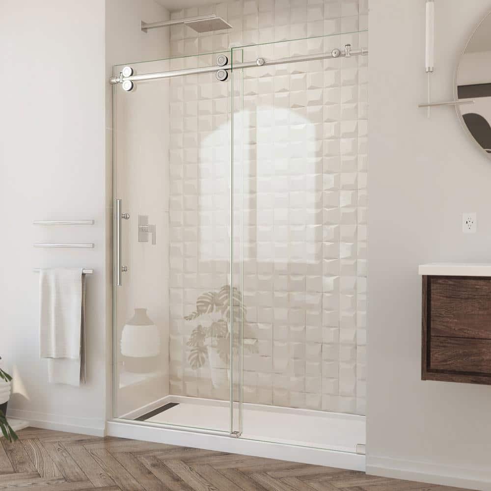 Enigma-XO 50" W x 76" H Sliding Frameless Shower Door with Clear Max™ Technology