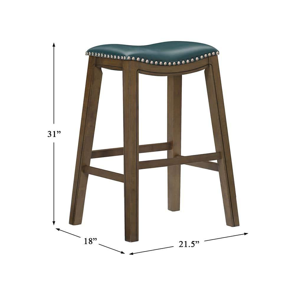 Homelegance 29" Pub Height Wooden Bar Stool Saddle Seat Barstool, Green Brown