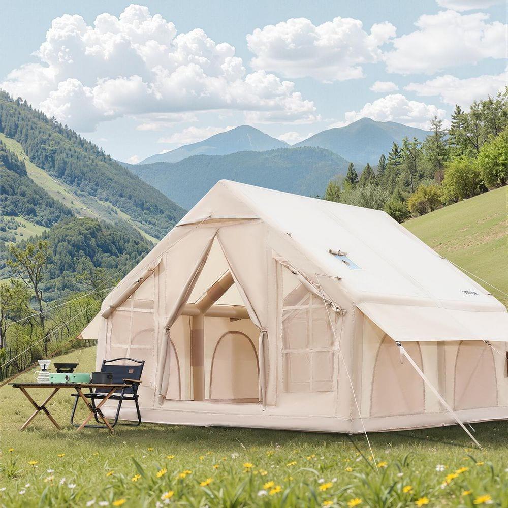 VEVOR Inflatable Tents for Camping, 4-6 Person Easy Setup Blow up Tent with Hand Pump,300D Oxford 4 Season Glamping Tent with Stove Jack 2 Doors & 4 Mesh Windows,Storage Bag Included for Easy Taking