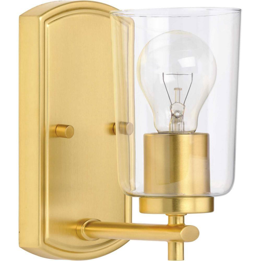 Progress Lighting Adley 1-Light Bath Wall Light, Satin Brass, Clear Glass Shade